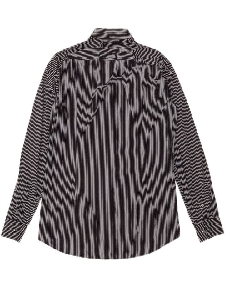 HUGO BOSS Camisa elástica para hombre Talla 42 16 1/2 Grande Raya negra negra