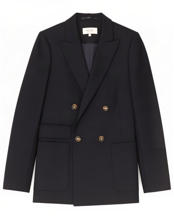 Reiss Chaqueta tipo blazer con doble botonadura para mujer UK 8 Small Lana azul marino