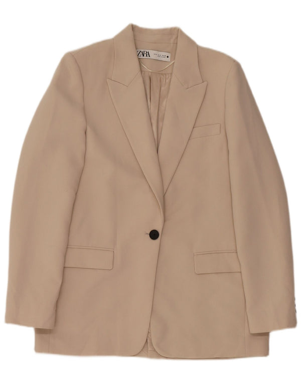 Zara Mujer Chaqueta Blazer De 1 Botón UK 10 Small Beige Poliéster