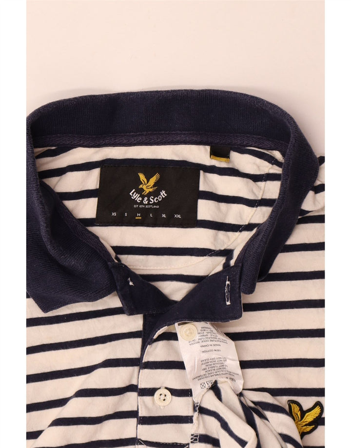 Lyle & Scott Polo de rugby para hombre de algodón a rayas blanco mediano