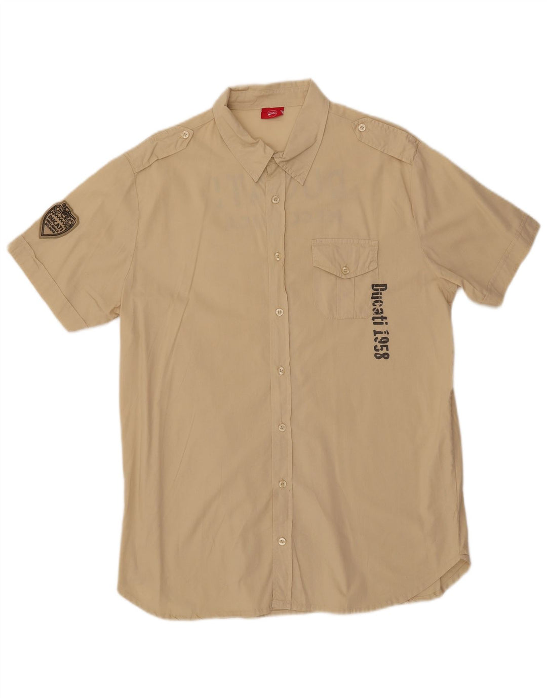 DUCATI Camisa gráfica de manga corta para hombre Algodón beige grande