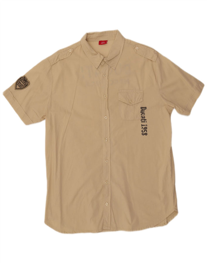 DUCATI Camisa gráfica de manga corta para hombre Algodón beige grande
