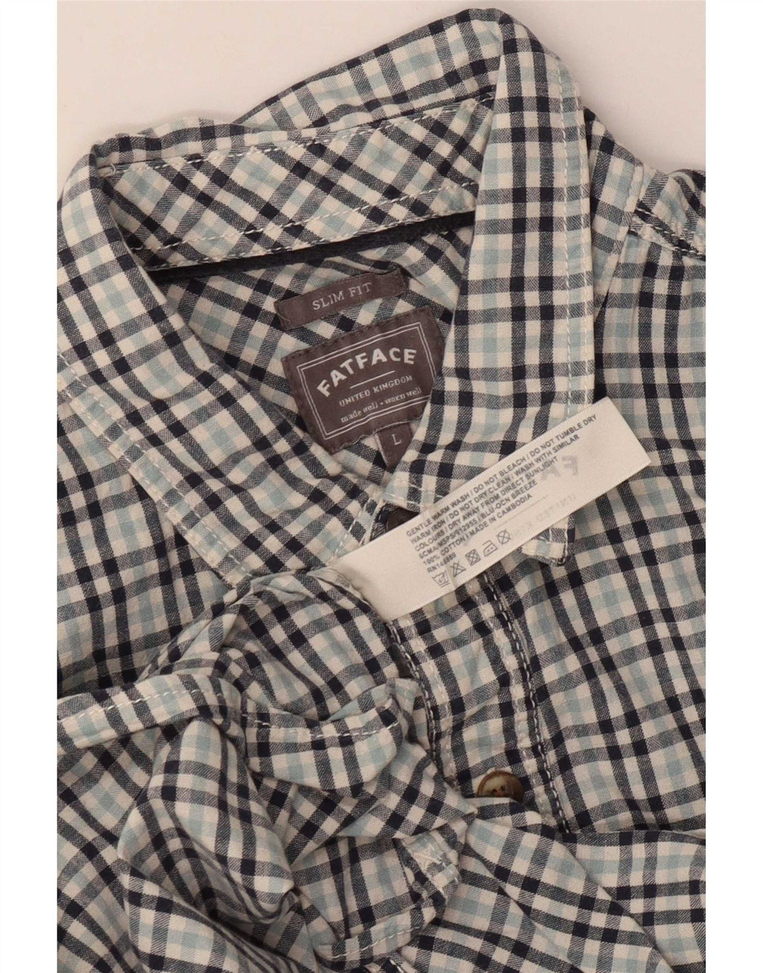 Camisa slim fit de hombre de Fat Face de algodón a cuadros en azul grande