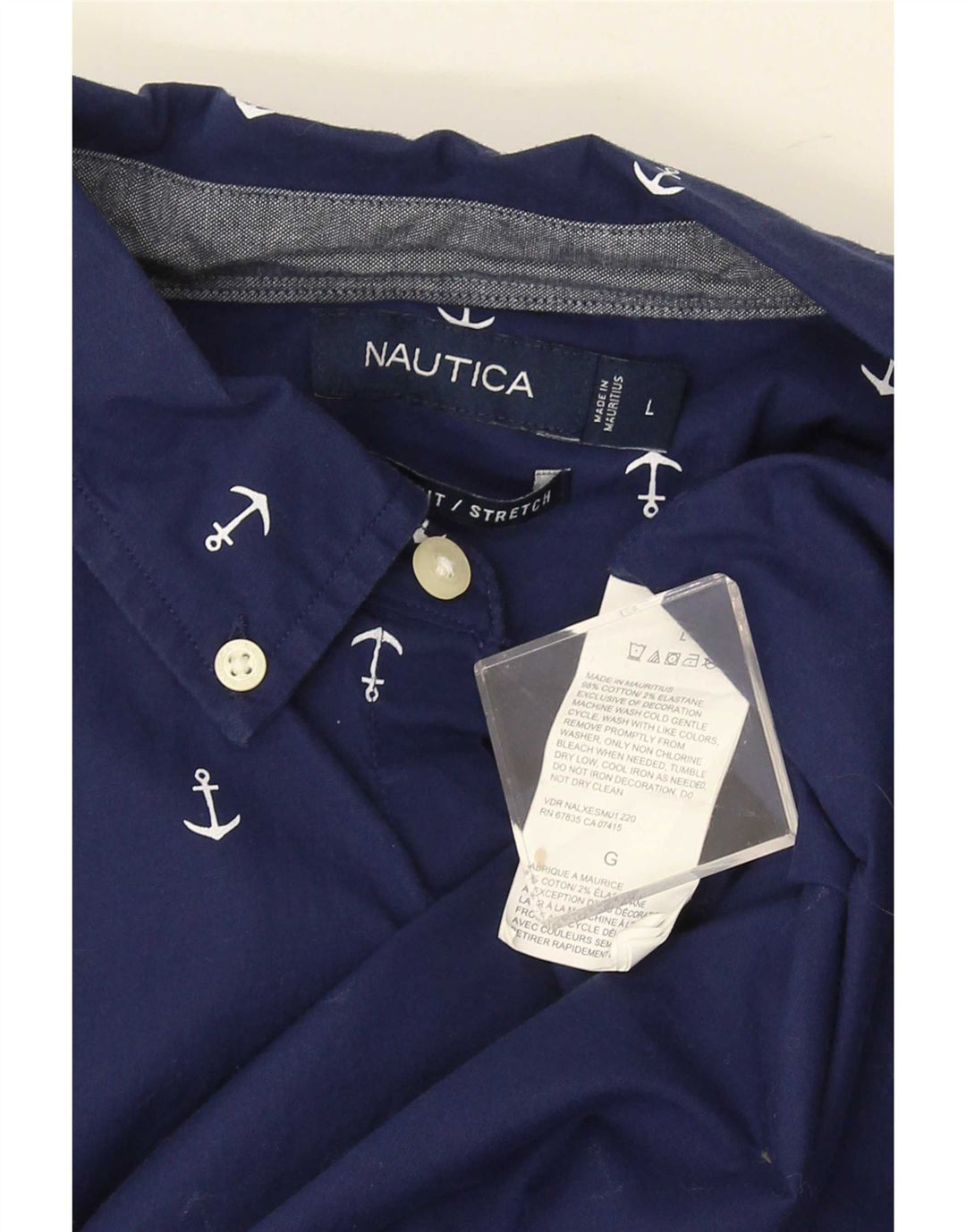 Nautica Camisa elástica de manga corta con estampado abstracto para hombre, talla grande, azul marino