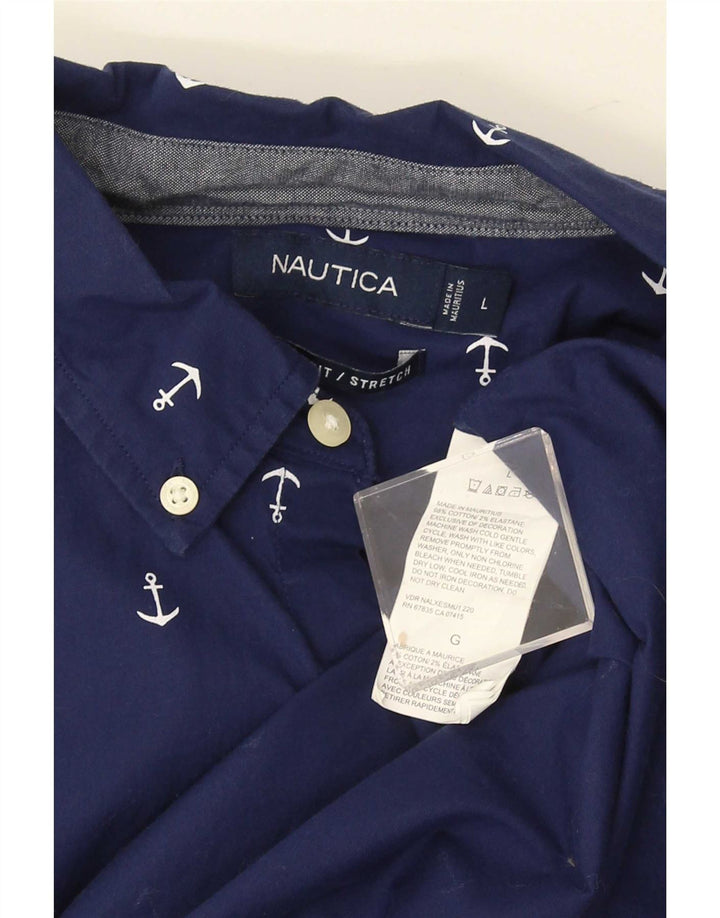 Nautica Camisa elástica de manga corta con estampado abstracto para hombre, talla grande, azul marino