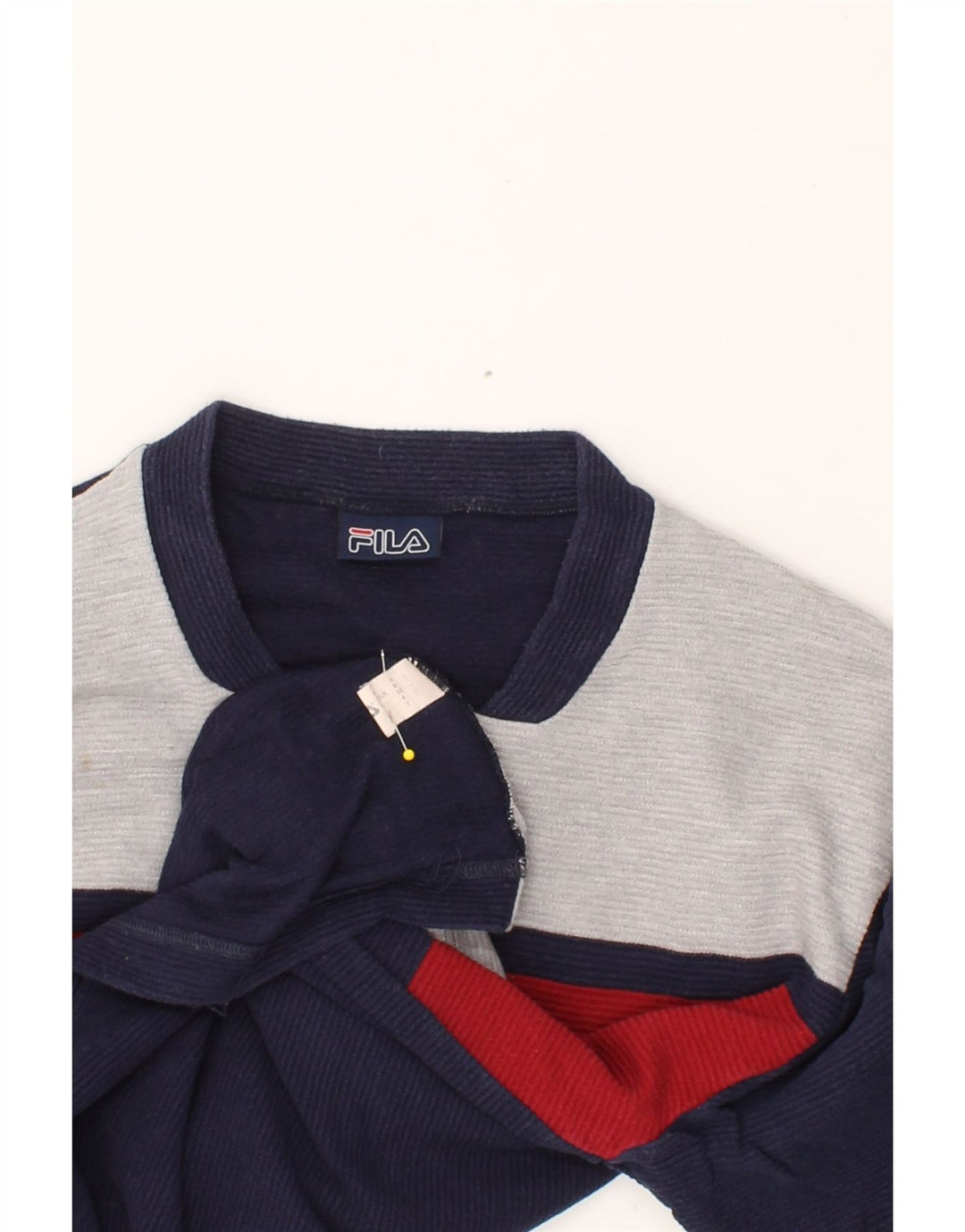 FILA Mens Zip Neck Top Long Sleeve Small Navy Blue Striped Vintage Fila and Second-Hand Fila from Messina Hembry 