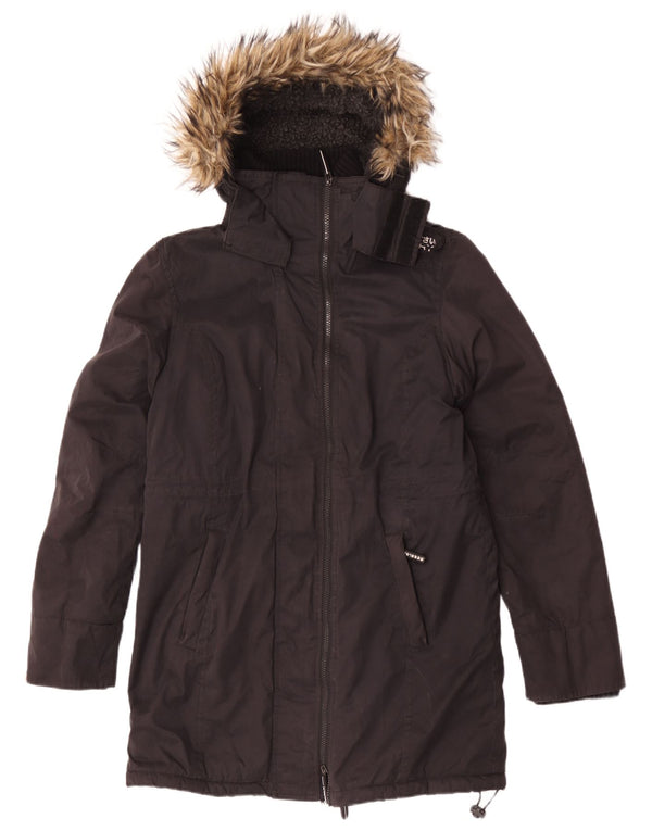 Superdry Parka con capucha para mujer, talla 44, poliéster negro grande