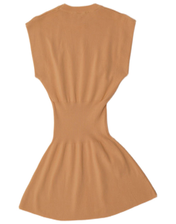 Zara Womens Short Sleeves Jumper Dress UK 10 Small Beige