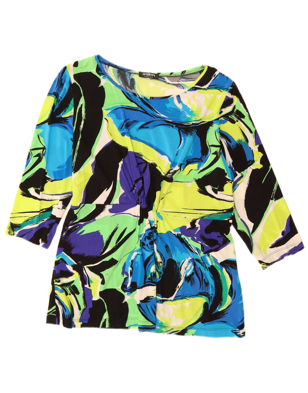 Vintage mujer top 3/4 manga Reino Unido 12 medio multicolor floral viscosa