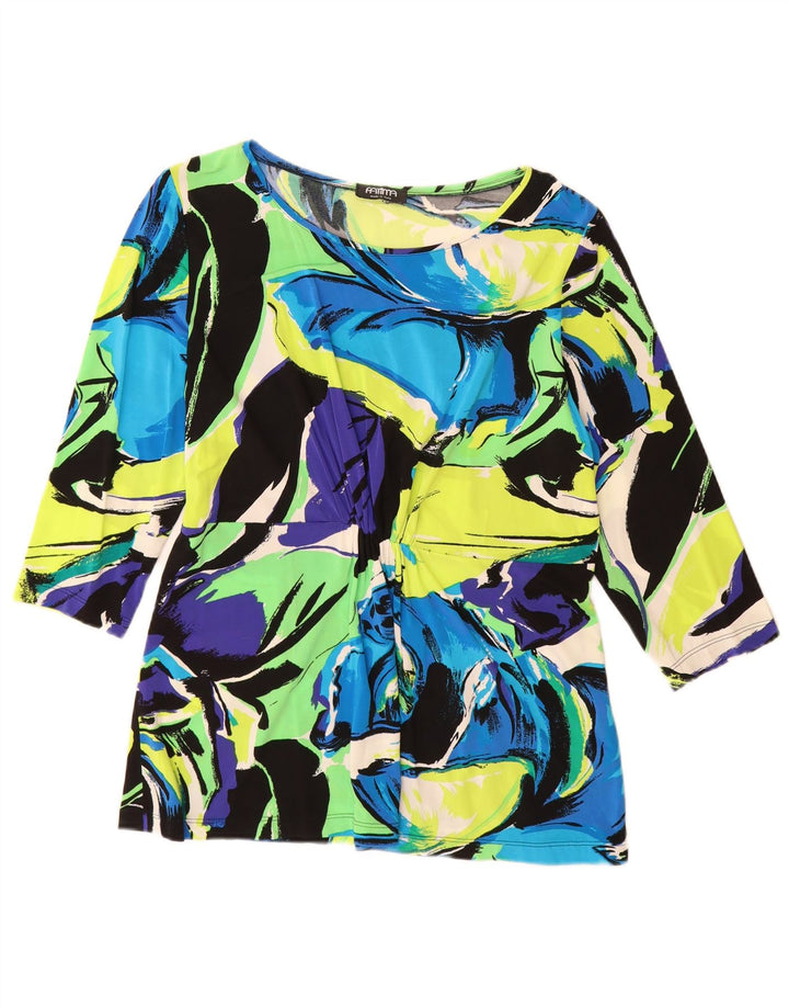 Vintage mujer top 3/4 manga Reino Unido 12 medio multicolor floral viscosa