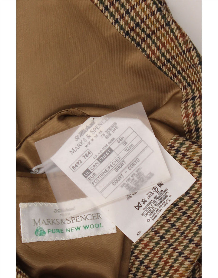 Marks & Spencer Chaqueta tipo blazer de 2 botones para hombre UK 44 2XL Marrón Pata de gallo