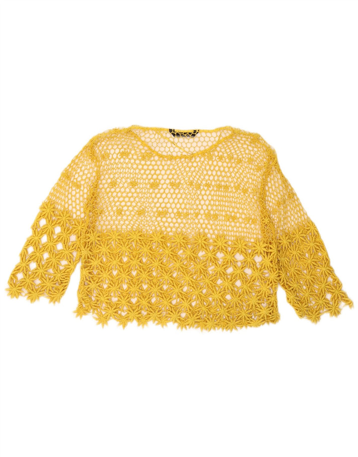 Zara Mujer Top De Ganchillo Transparente Manga 3/4 UK 44 Medio Amarillo