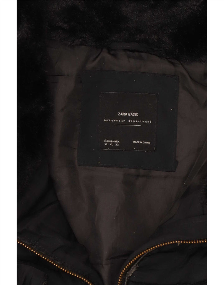 Zara Mujer Chaqueta Acolchada Con Capucha ES 40 XL Poliéster Negro