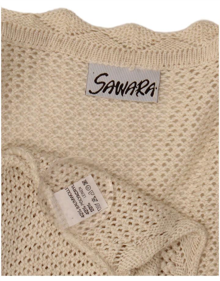 VINTAGE Mujer Crop Sin Mangas Crochet Cardigan Suéter Reino Unido 14 Grande Beige