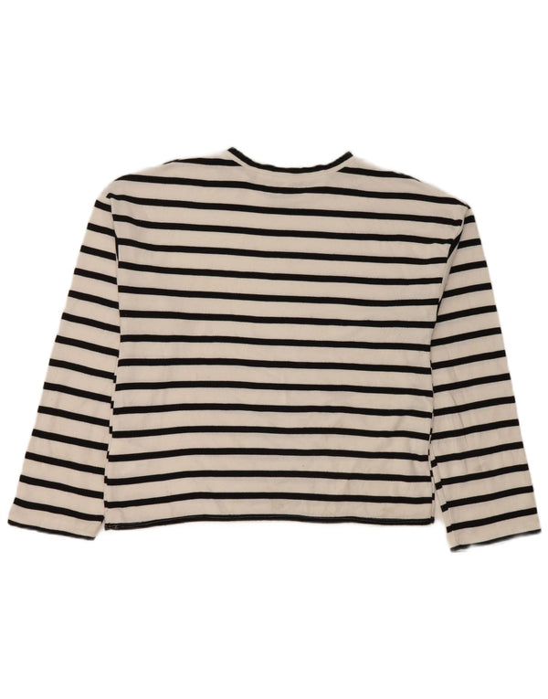 Zara Mujer Top Manga Larga UK 44 Viscosa Rayas Blanca Mediana