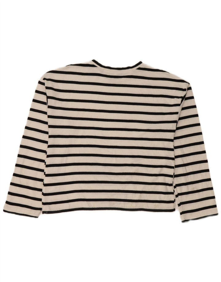 Zara Mujer Top Manga Larga UK 44 Viscosa Rayas Blanca Mediana