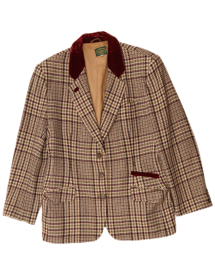 Vintage mujer 3 botones Blazer chaqueta IT 48 XL beige comprobar lana virgen