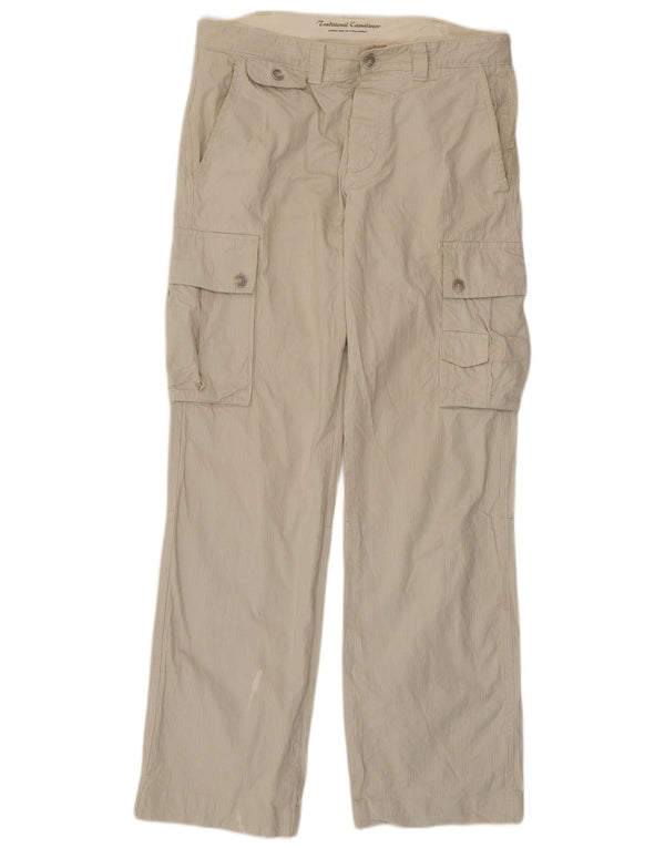 Zara Pantalón cargo recto para hombre EU 44 Large W34 L34 Beige Pinstripe