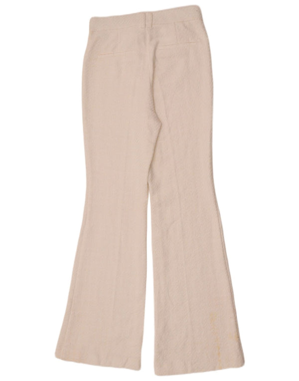Zara Mujer Pantalones Casuales Acampanados Pequeño W26 L32 Algodón Blanco