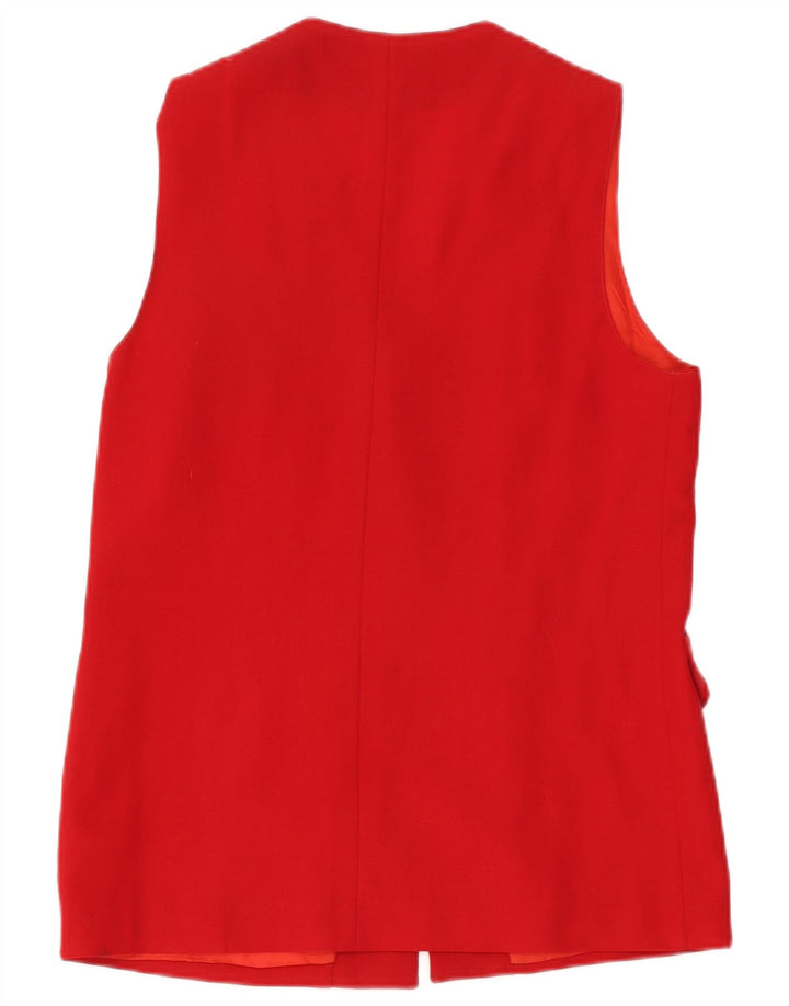 Vintage Mujer Gilet Reino Unido 14 Lana Roja Mediana