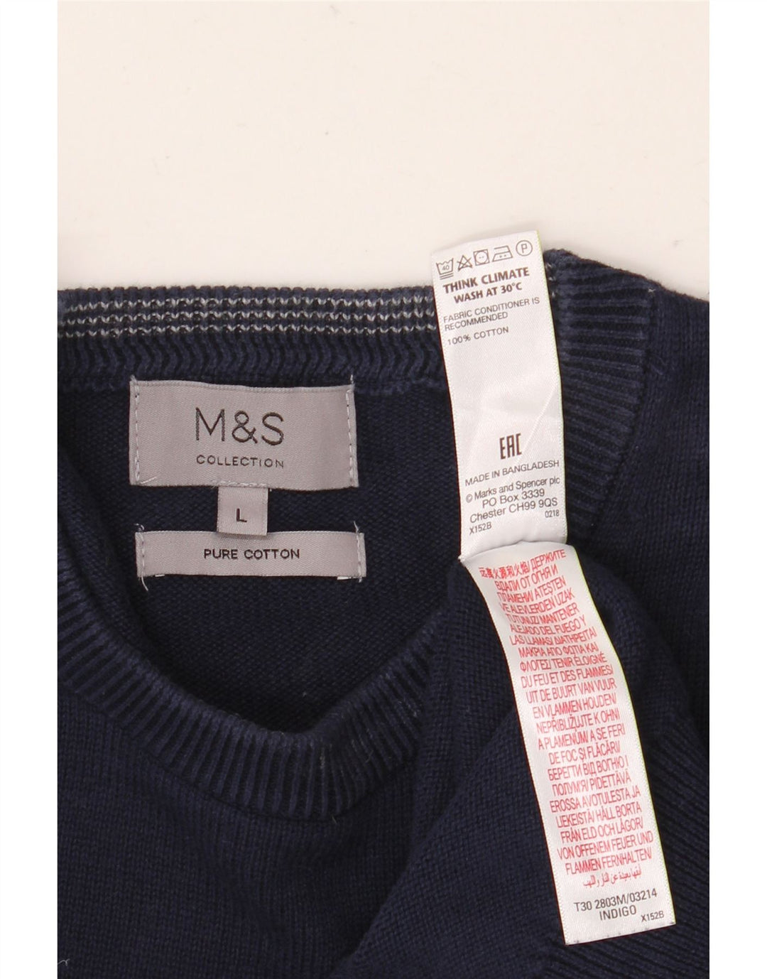 Marks & Spencer - Jersey de cuello redondo para hombre, talla grande, algodón azul marino