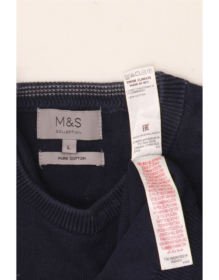 Marks & Spencer - Jersey de cuello redondo para hombre, talla grande, algodón azul marino