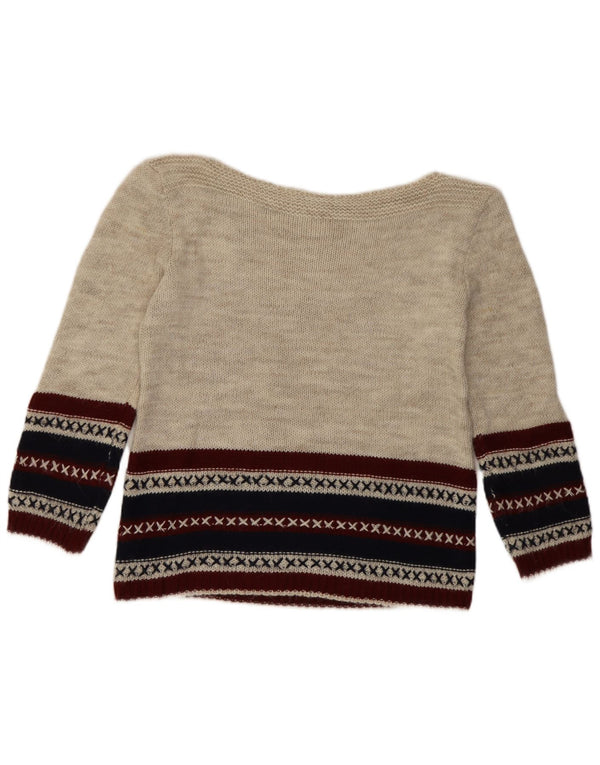 Vintage mujer barco cuello jersey suéter Reino Unido 10 pequeño beige Fair Isle
