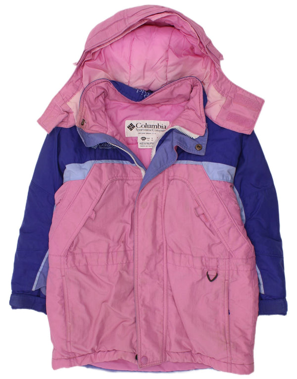 Columbia Chaqueta de esquí con capucha para niñas 5-6 años Small Pink Colourblock