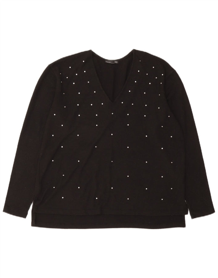 Zara Mujer Top Manga Larga UK 44 Medio Poliéster Manchado Negro