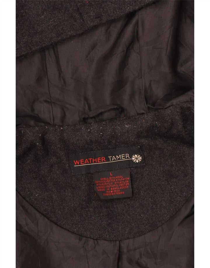 VINTAGE Chaqueta Duffle con capucha para mujer Reino Unido 16 Lana gris grande