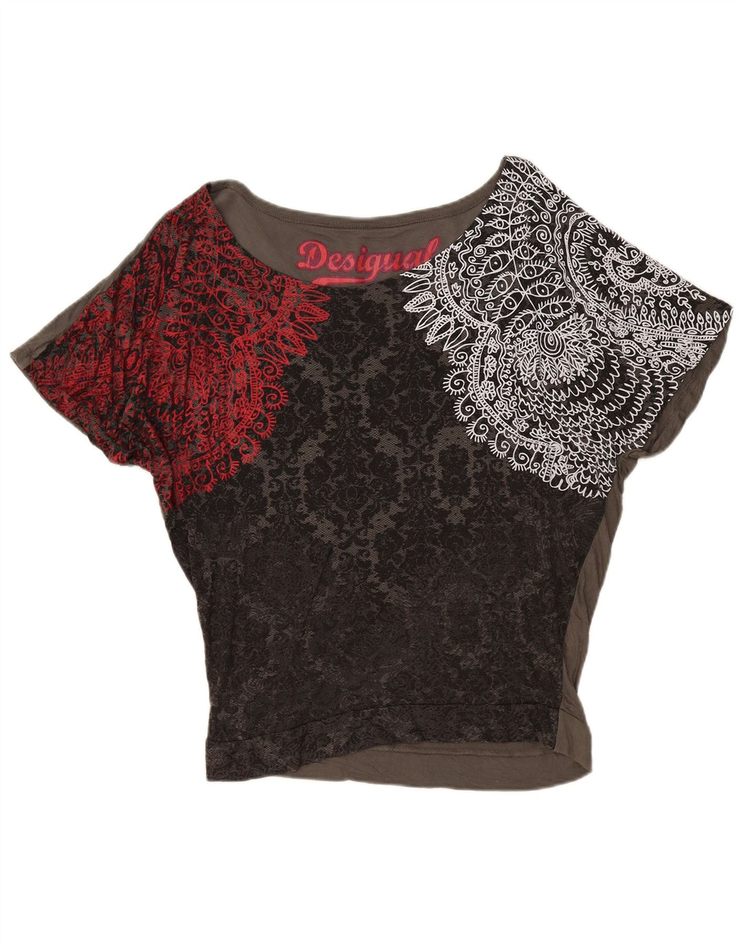Desigual Blusa Batwing para Mujer Top UK 44 Viscosa Paisley Gris Medio