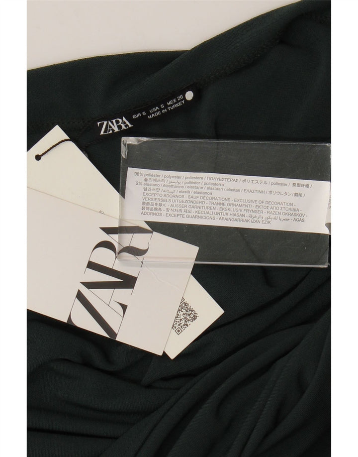 Zara Mujer Top Asimétrico De Un Hombro UK 40 Pequeño Poliéster Verde