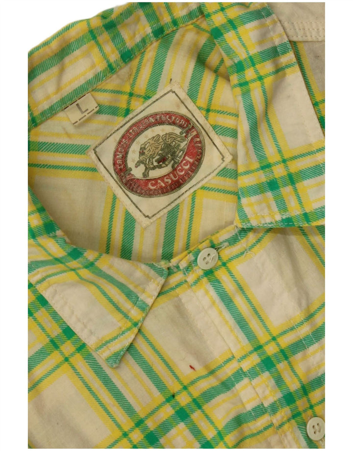 CASUCCI Camisa de manga corta para hombre a cuadros verdes grandes