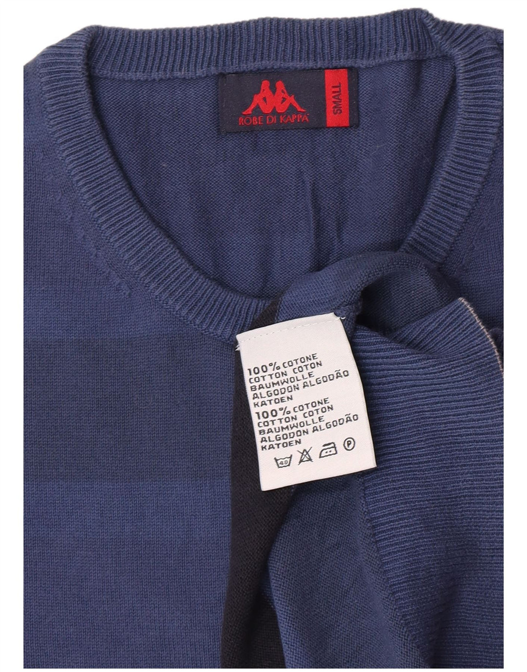Kappa Hombre Jersey De Cuello Redondo Jersey De Algodón A Rayas Azul Pequeño