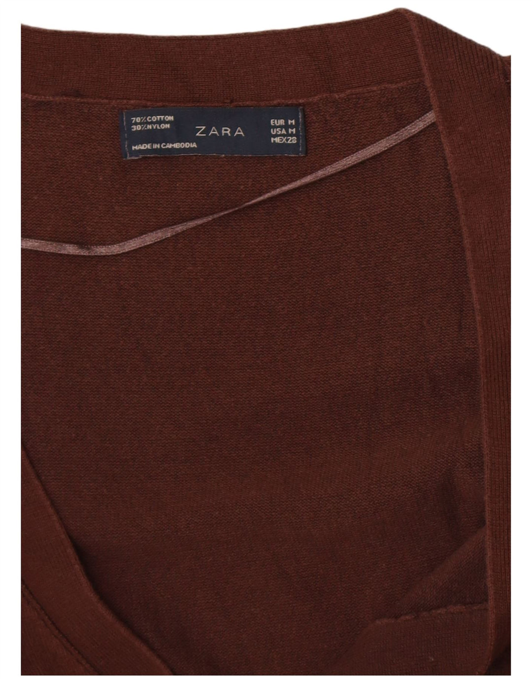 Zara Mujer Cárdigan Suéter UK 12 Algodón Marrón Medio