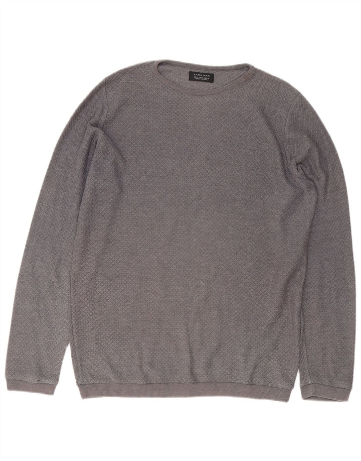 Zara Hombre Jersey Con Cuello Barco Jersey Pequeño Gris