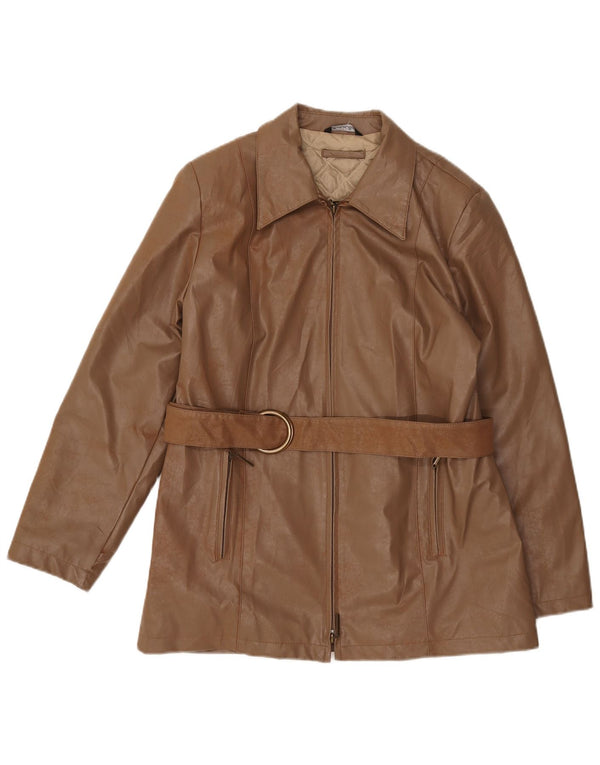 Vintage mujer chaqueta de cuero sintético Reino Unido 14 polietileno marrón medio