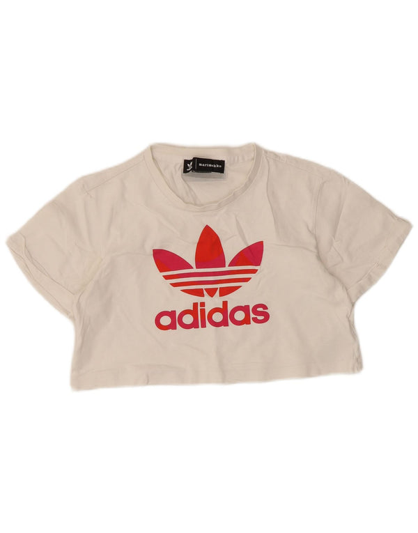 Adidas Camiseta corta gráfica para mujer UK 6 XS Algodón blanco