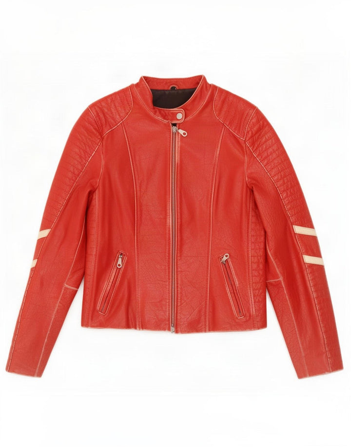Gipsy Chaqueta de cuero para mujer, talla 44, talla grande, color rojo a rayas