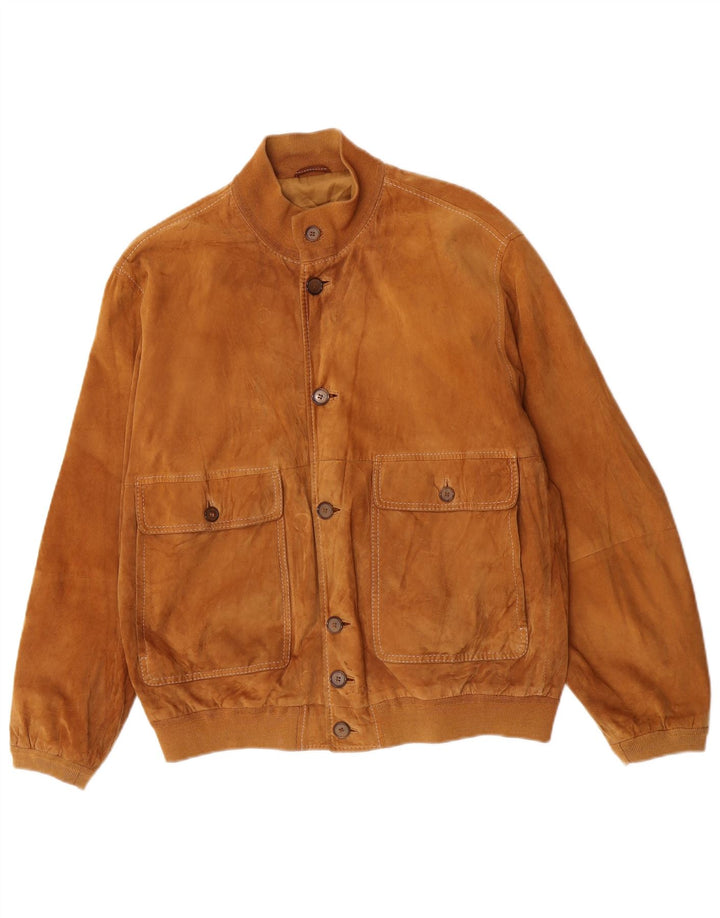 Gimo's Chaqueta bomber de ante para hombre, Reino Unido 40, cuero beige grande