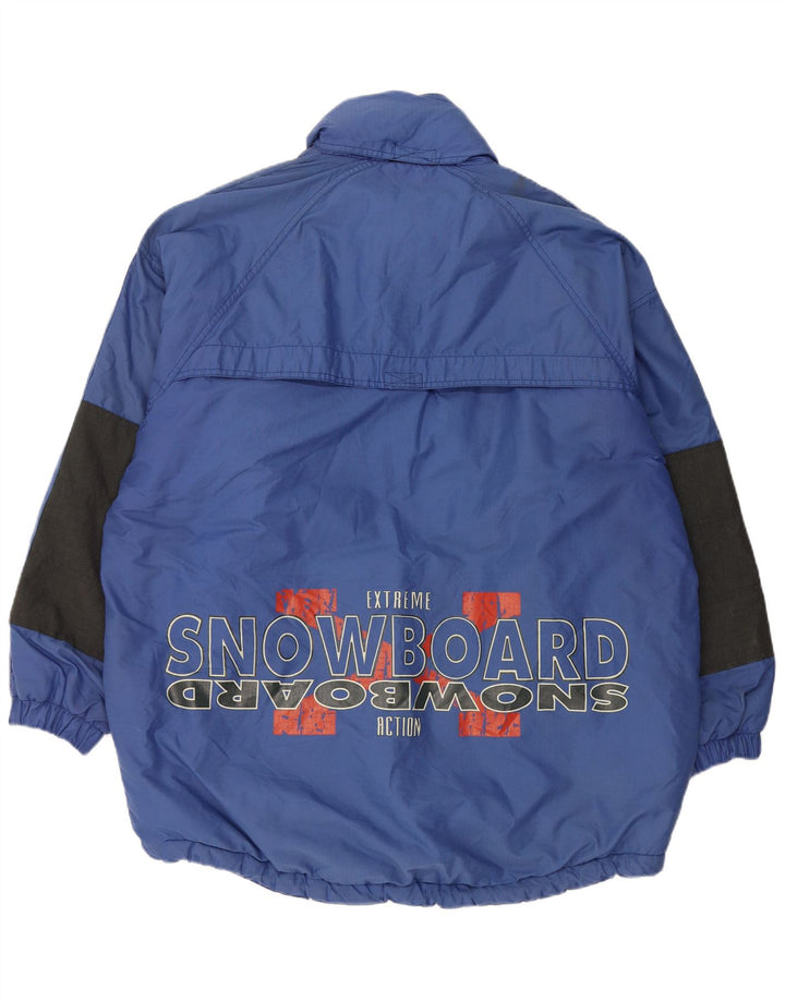 Vintage hombres gráfico pullover chaqueta de esquí Reino Unido 42 XL poliamida azul