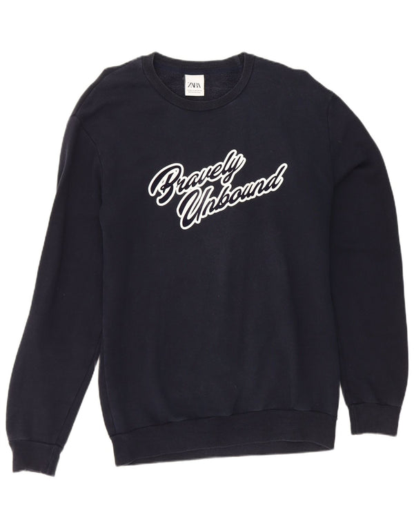 Zara Mens Graphic Sweatshirt Jumper Medium Navy Blue