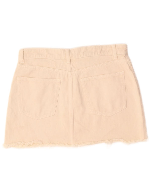 Zara Mujer Mini Falda Vaquera Grande W30 Algodón Beige