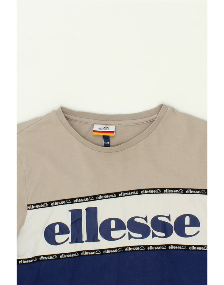 ELLESSE Boys Graphic Top Long Sleeve 13-14 Years Beige Colourblock Vintage Ellesse and Second-Hand Ellesse from Messina Hembry 