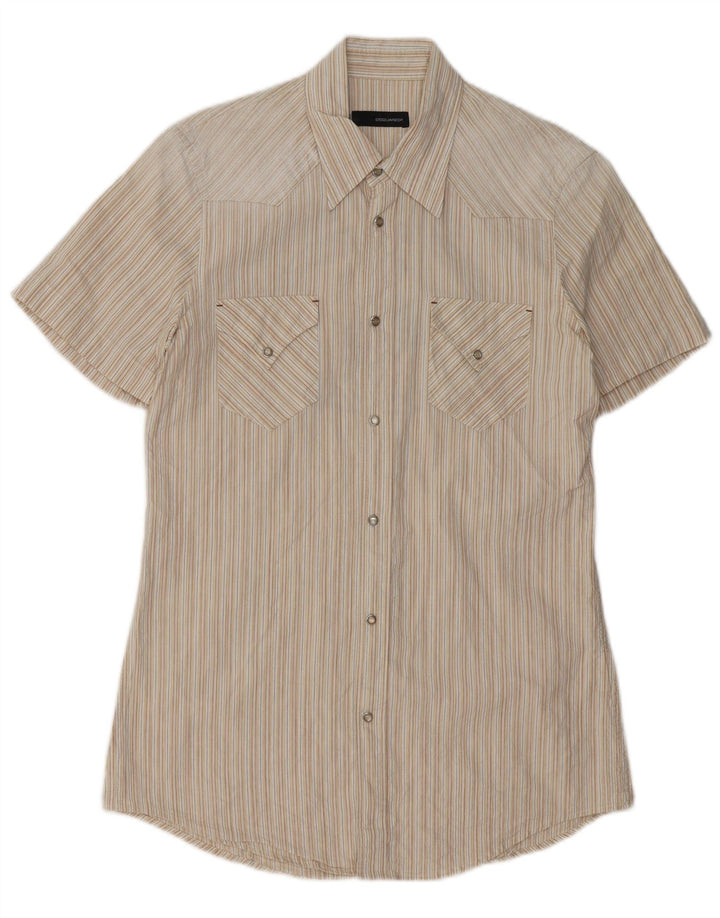 Dsquared2 Camisa gráfica de manga corta para hombre IT 48 Small Beige Rayas