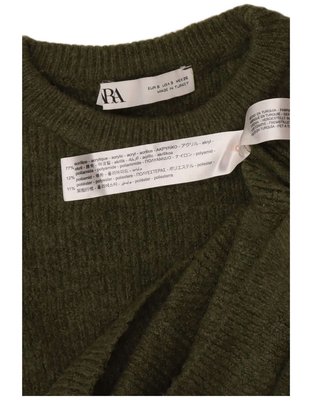 ZARA Mujer Crop Crew Neck Jumper Sweater UK 8 Small Acrílico Verde