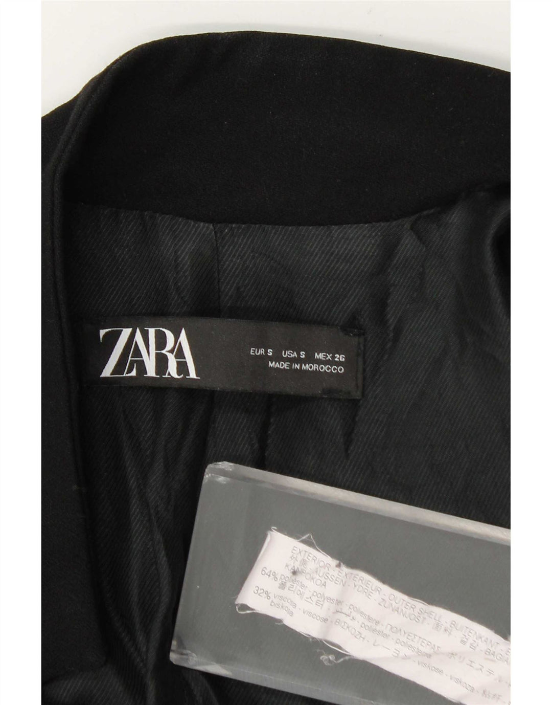 Zara Mujer Chaqueta Blazer Larga UK 10 Small Poliéster Negro