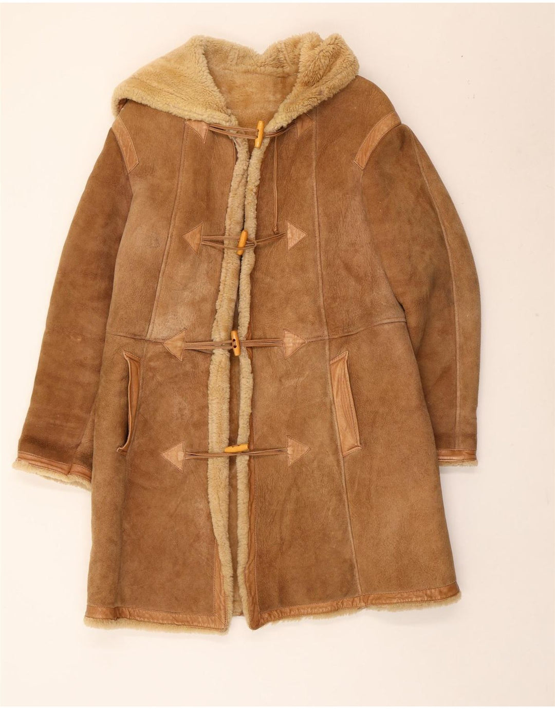 Vintage mujer con capucha Duffle Shearling chaqueta IT 42 Marrón Medio