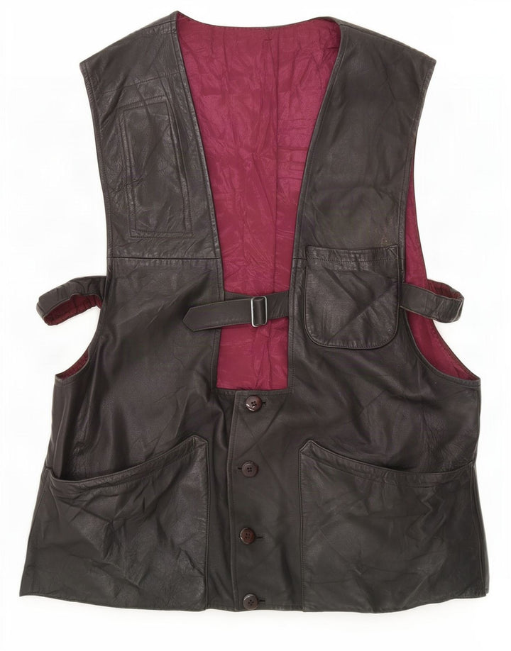 Chaleco de cuero vintage para hombre medio negro