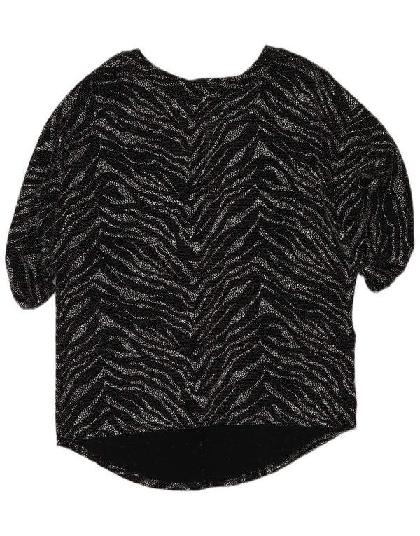 Quiz Womens Loose Fit Blouse Top UK 12 Medium Black Animal Print Nylon